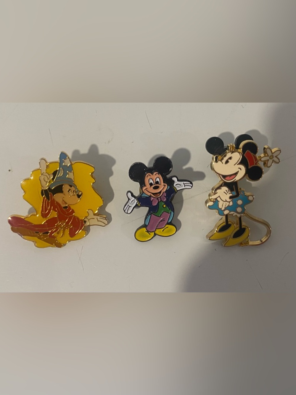 Vintage Disney Enamel Pin Lot Mickey Mouse Minnie Fantasia Sorcerer Pins